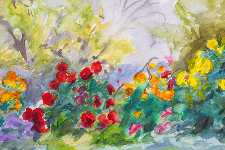 Karlheinz Schäfer - Blumen im Garten - 1986 - Aquarell