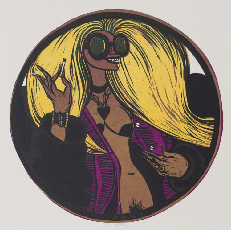 A. Ziegli - Frau mit Zigarette - 1973 - Linolschnitt