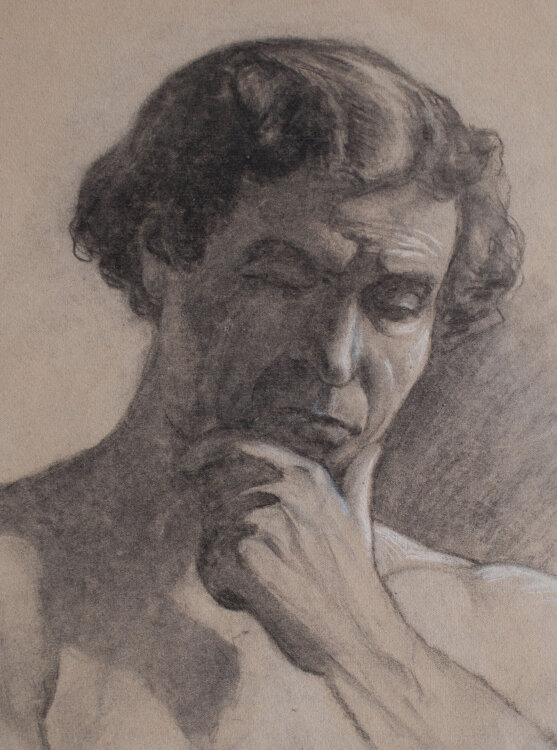 Max Lefeber - Porträt eines Mann mit Hand am Kinn - 1913 - Kohlezeichnung
