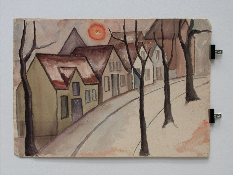 Gerhard Schulte-Dahling - Dorfstrasse mit Sonnenball - 1924 - Aquarell