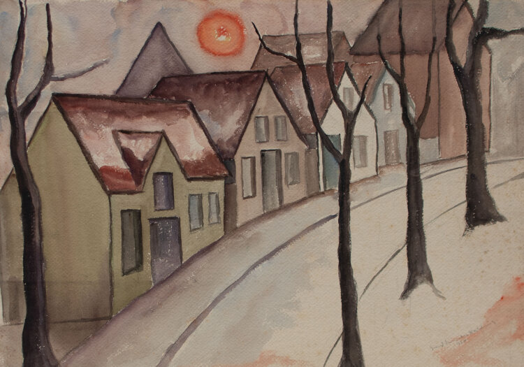 Gerhard Schulte-Dahling - Dorfstrasse mit Sonnenball - 1924 - Aquarell