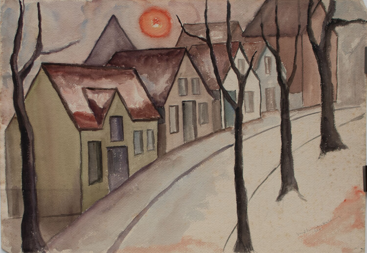 Gerhard Schulte-Dahling - Dorfstrasse mit Sonnenball - 1924 - Aquarell