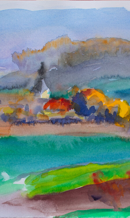 Karlheinz Schäfer - Dorf, Tallandschaft - 2005 - Aquarell