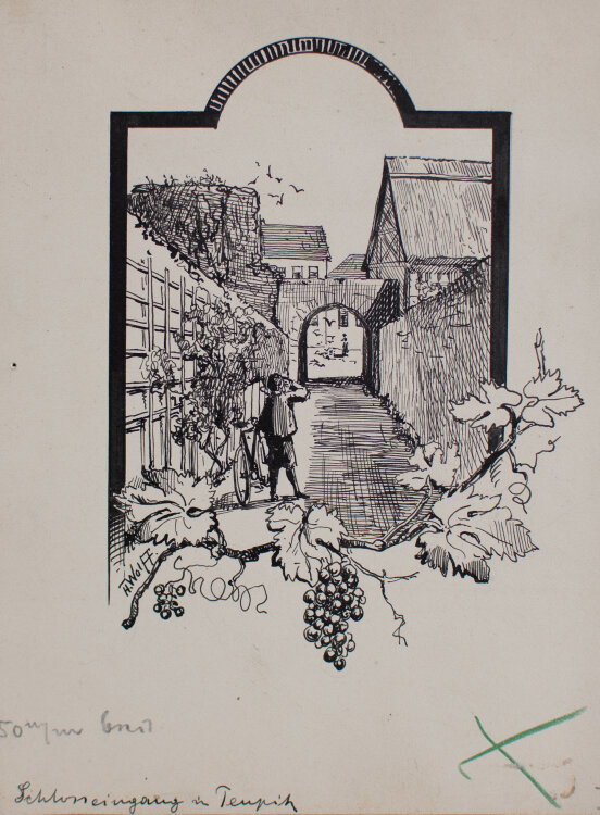 Heinrich Wollf - Schlosseingang in Teupitz - o.J. - Tusche