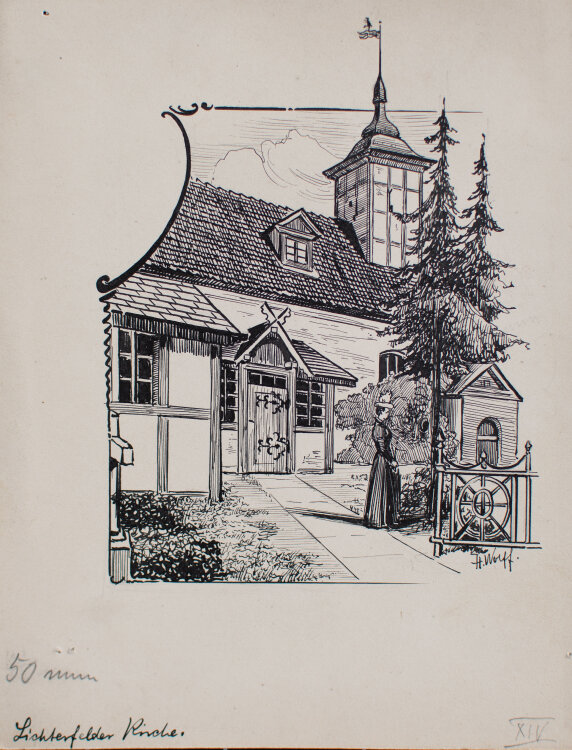 Heinrich Wollf - Lichterfelde Kirche - o.J. - Tusche