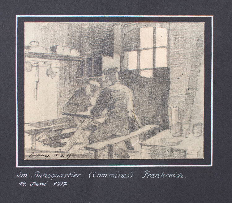F. Bading - Im Ruhequartiert, Frankreich - 1917 - Bleistift