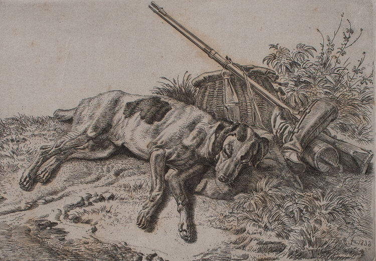 Adam Klein - Schlafender Jagdhund - 1833 - Radierung