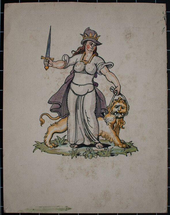 Albert Leusch - Frau mit Schwert und Löwe / Allegorie - Gouache - o. J.