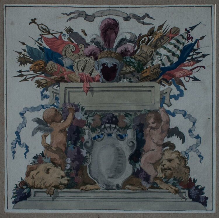 Albert Leusch - Wappen mit Waffenhaufen (Tropaion) - Gouache - o. J.