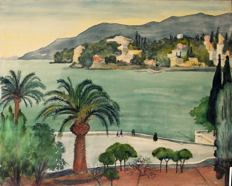 Elfriede Michel - Rapallo, Ostern, links die Halbinsel mit Portofino u. Santa Margherita Ligure - 1939 - Aquarell