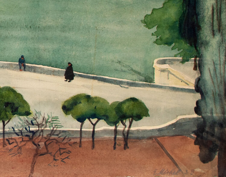 Elfriede Michel - Rapallo, Ostern, links die Halbinsel mit Portofino u. Santa Margherita Ligure - 1939 - Aquarell