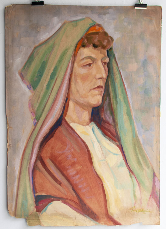 Fritz Hellmich - Mann mit Kappe - 1975 - Öl auf Papier