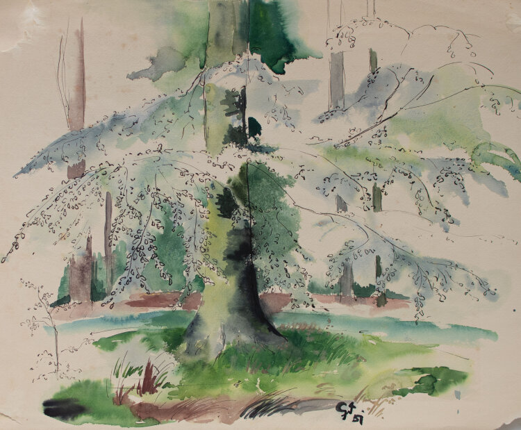 Gerhard Schulte-Dahling - Ein Baum im Wald - 1951 - Aquarell
