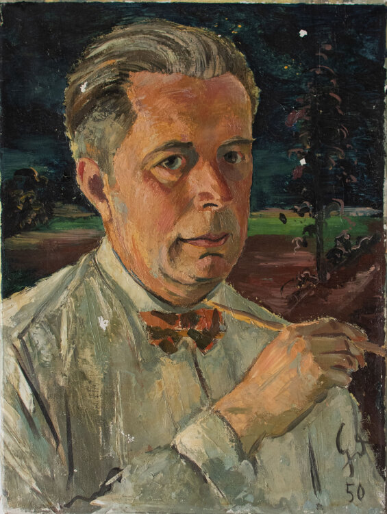 Gerhard Schulte-Dahling - Selbstporträt des Künstlers in Landschaft - 1950 - Öl