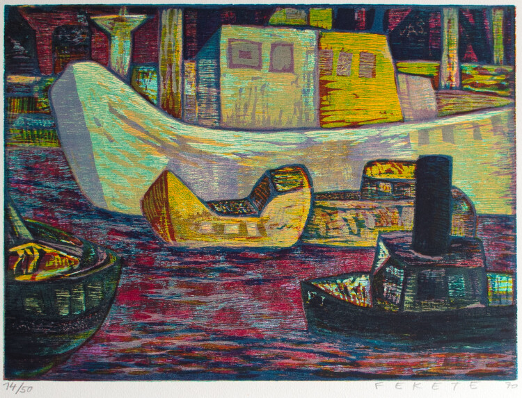 Esteban Fekete - Hafen - 1970 - Linolschnitt