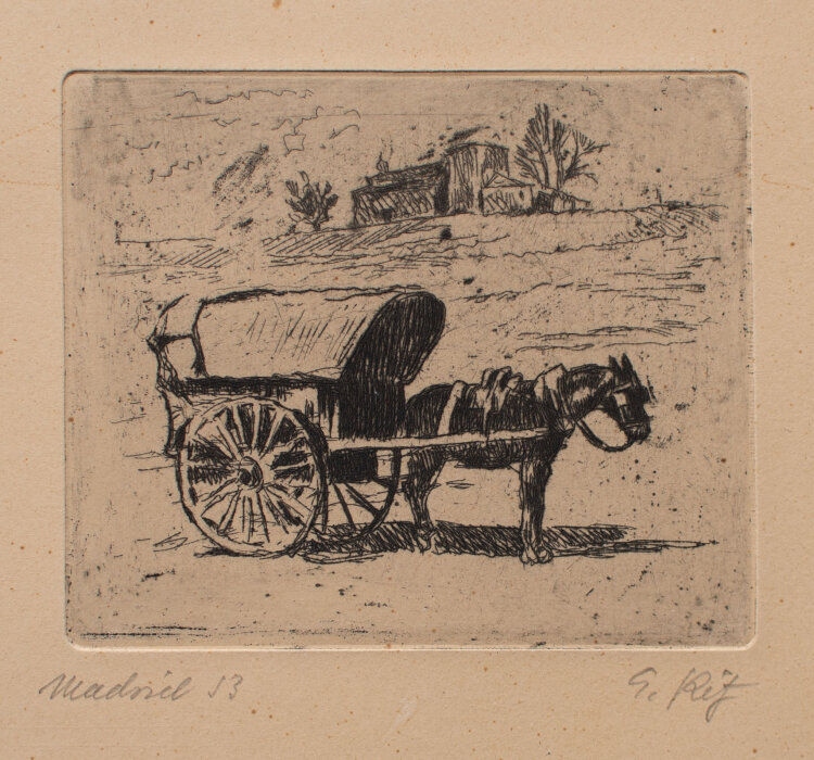 E. Reif - Pferdekutsche, Madrid - 1953 - Radierung