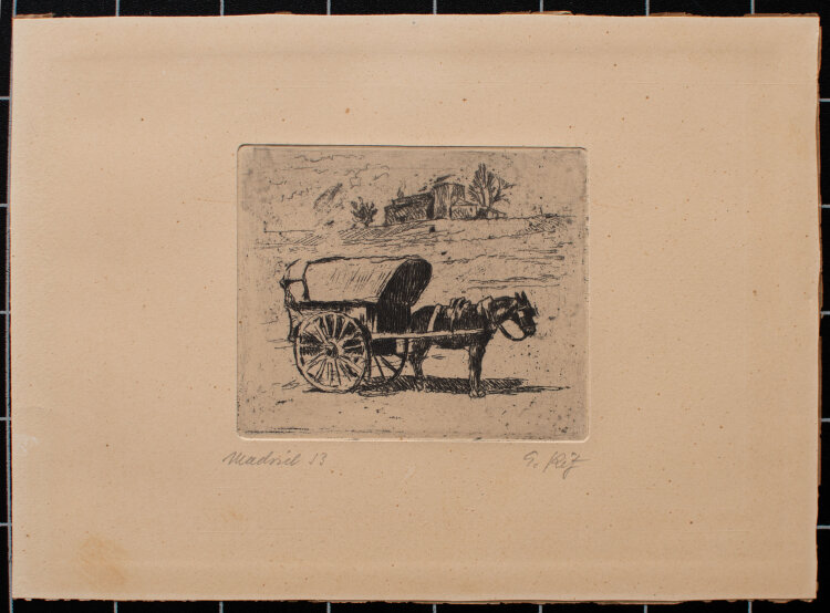 E. Reif - Pferdekutsche, Madrid - 1953 - Radierung
