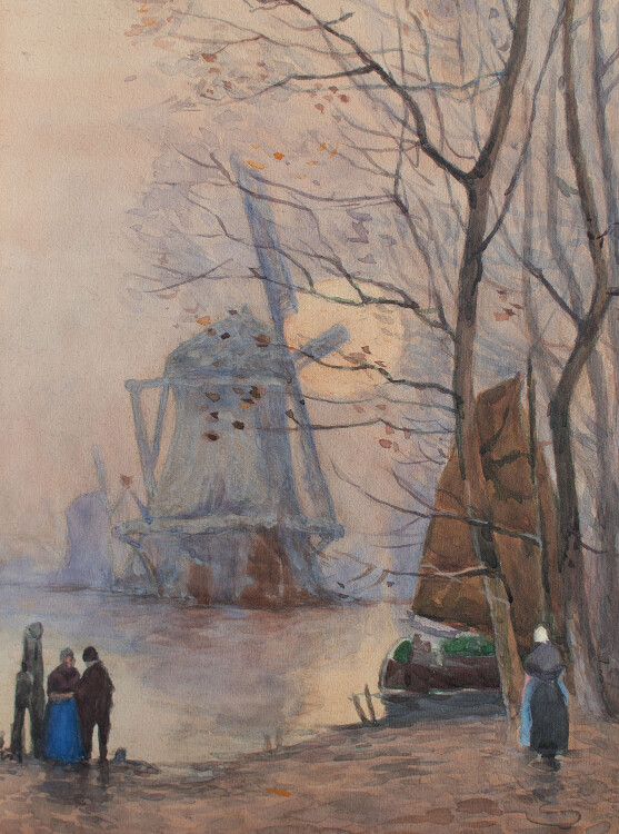 A. Fensloff - Flußlandschaft mit Windmühle - 1910 - Aquarell