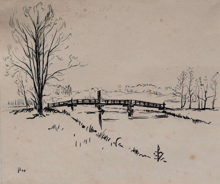 Gerhard Schulte-Dahling - Brücke über die Trave - 1948 - Tusche