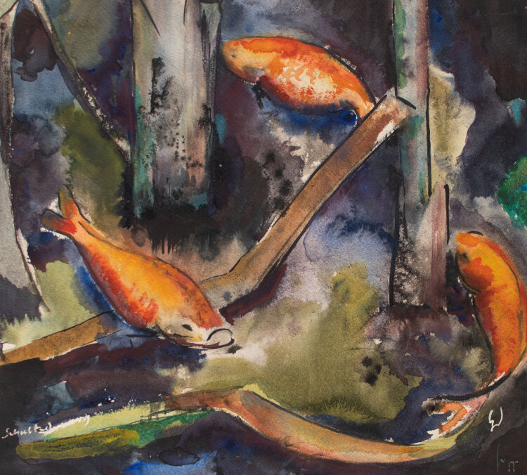 Gerhard Schulte-Dahling - Drei Goldfische - 1955 - Aquarell