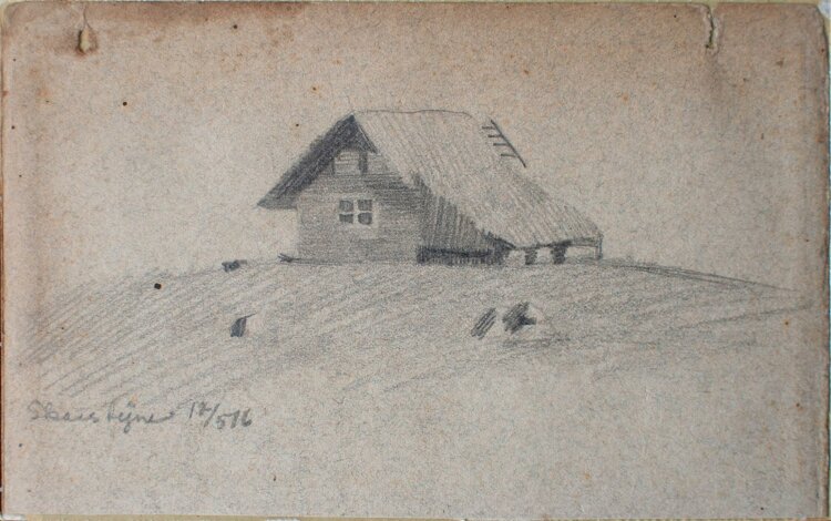 Albert Leusch - Landschaft mit Haus (Skaistyne) - Zeichnung - 1916