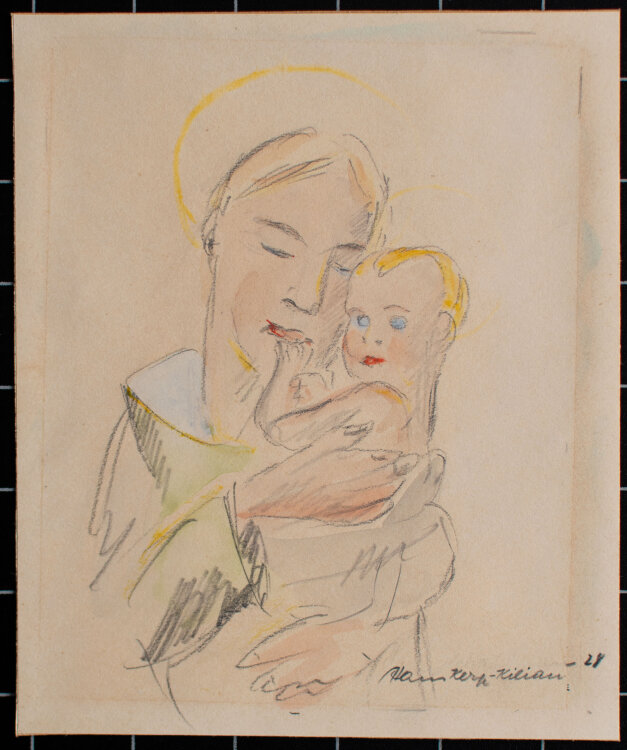 Hans Kerp-Kilian - Maria und Kind - 1928 - Zeichnung, aquarelliert