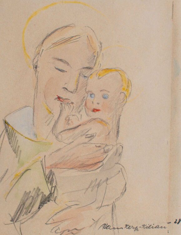 Hans Kerp-Kilian - Maria und Kind - 1928 - Zeichnung, aquarelliert