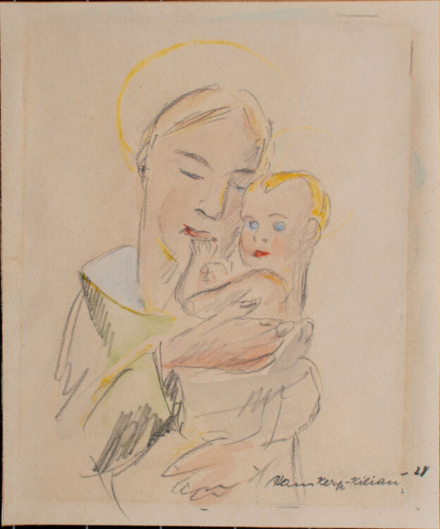 Hans Kerp-Kilian - Maria und Kind - 1928 - Zeichnung, aquarelliert