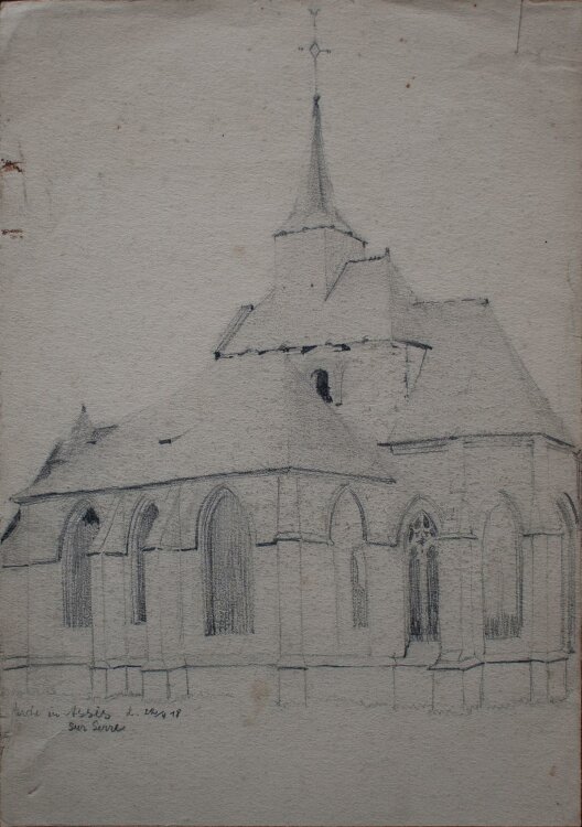 Albert Leusch - Kirche Assis sur Serre (Frankreich) - Bleistiftzeichnung - 1918