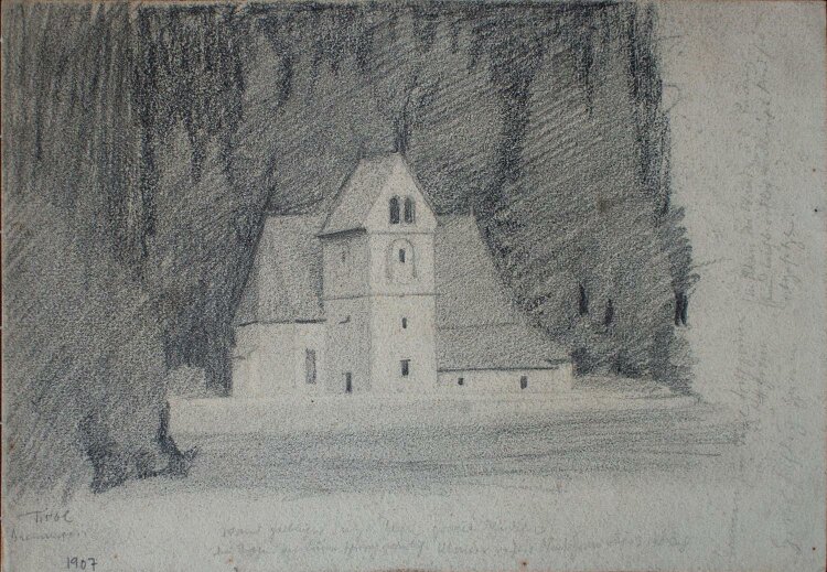 Albert Leusch - Im Tirol/ Kirche - Bleistiftzeichnung - 1907