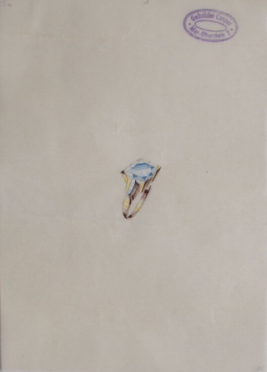Gebrüder Casper - Entwurfszeichnung Schmuckring blau - o.J. - Aquarell