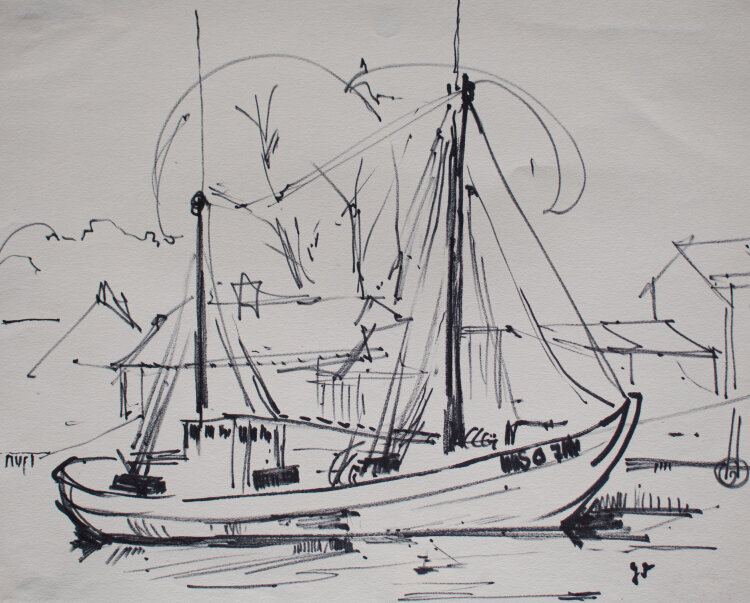 Gerhard Schulte-Dahling - Segelschiff im Hafen - o.J. - Filzstift (?)