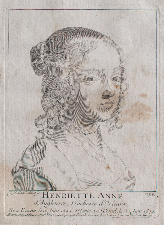 Claude Mellan - Porträt Henriette Anne Stuart, Herzogin von Orleans - 1680 - Kupferstich