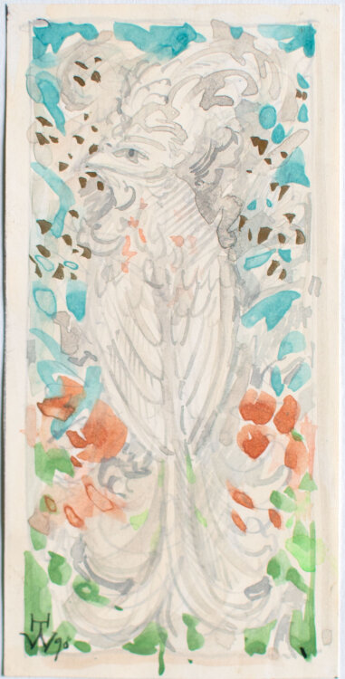 Unleserlich signiert - Pfau - 1990er - Aquarell