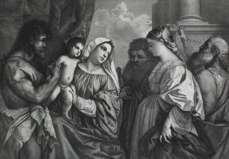 Eduard Büchel - Die Madonna mit der ein Opfer bringenden Venetianerin - o.J. - Kupferstich