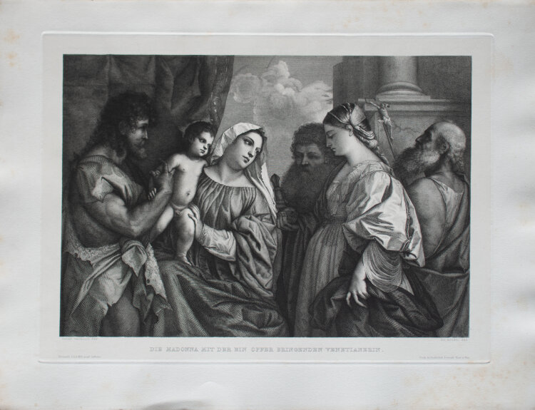 Eduard Büchel - Die Madonna mit der ein Opfer bringenden Venetianerin - o.J. - Kupferstich