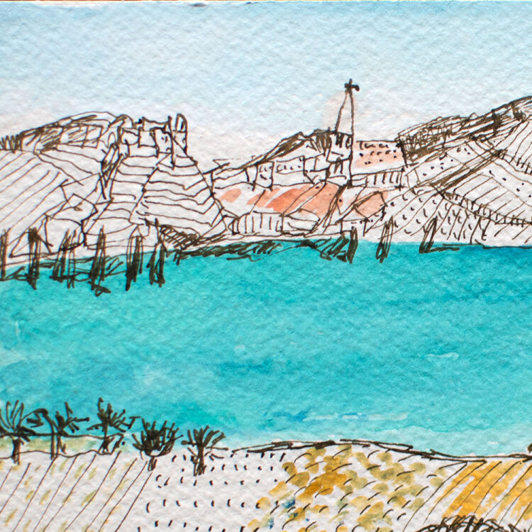 Unleserlich signiert - Seelandschaft - um 2007 - aquarellierte Zeichnung