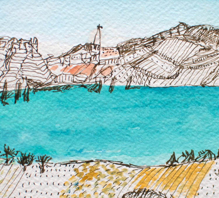Unleserlich signiert - Seelandschaft - um 2007 - aquarellierte Zeichnung