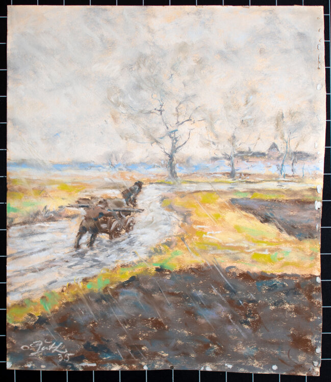 Otto Guth - Pferd und Wagen auf einer Landstraße - 1935 - Pastell