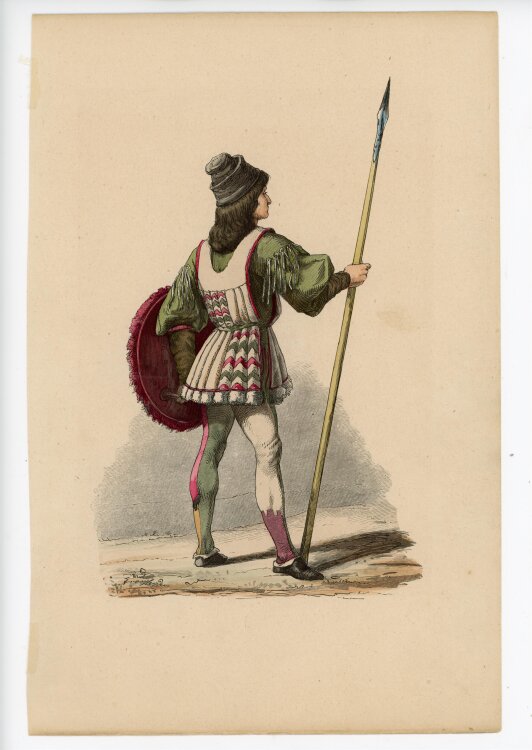 unbekannt - Jüngling in Tracht - o.J. - kolorierter Holzschnitt