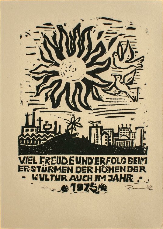 Kurt Remek - Neujahreskarte - Holzschnitt - 1975