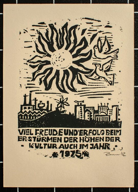 Kurt Remek - Neujahreskarte - Holzschnitt - 1975