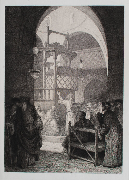 Alexandre Bida nach - Jesus lehrt in der Synagoge - o.J. - Radierung