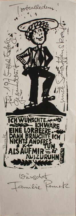 Kurt Remek - Karikatur - Holzschnitt - 1975