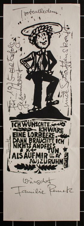 Kurt Remek - Karikatur - Holzschnitt - 1975