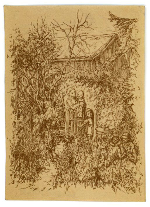 unbekannt - Kinder im Garten - o.J. - Lithografie