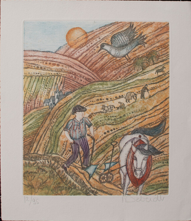 Françoise Deberdt - Feldarbeit - o.J. - Farbradierung