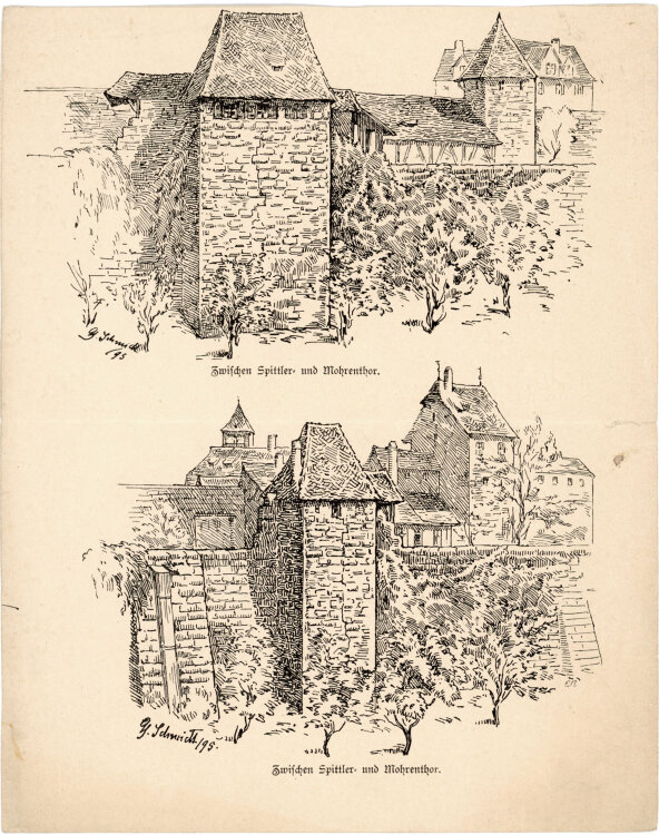 Georg Schmidt - Stadtmauer Perspektiven, zwischen Spittler und Mohrentor - 1895 - Lithografie