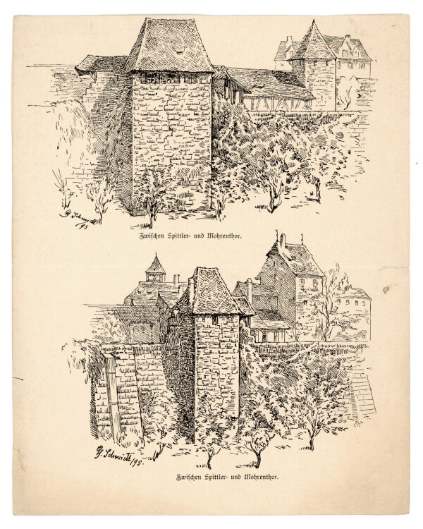 Georg Schmidt - Stadtmauer Perspektiven, zwischen Spittler und Mohrentor - 1895 - Lithografie