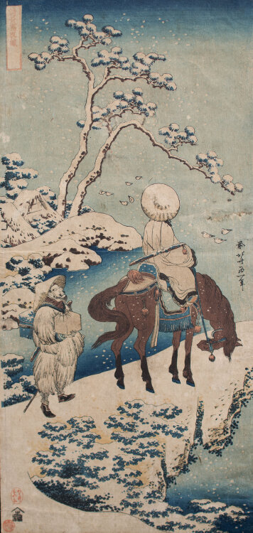Katsushika Hokusai - Reiter im Schnee/ Der chinesische Dichter Su Dongpo - 1834 - Farbholzschnitt